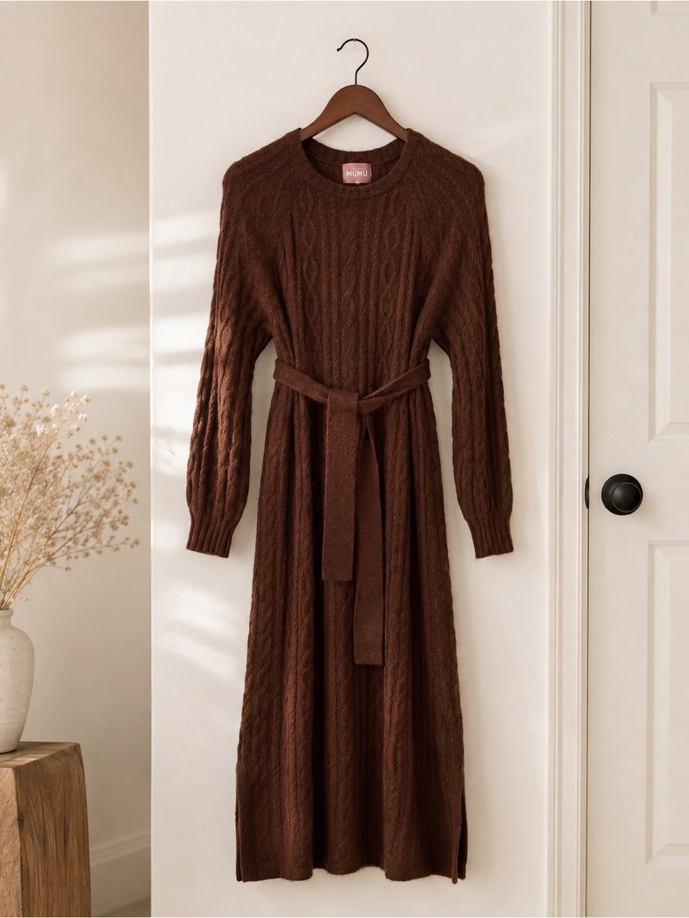 Show Me Your MuMu Chocolate Brown Cable Knit Belted Maxi Dress